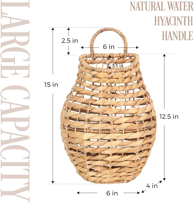Natural Handwoven Wall Hanging Water Hyacinth Basket - Image 2