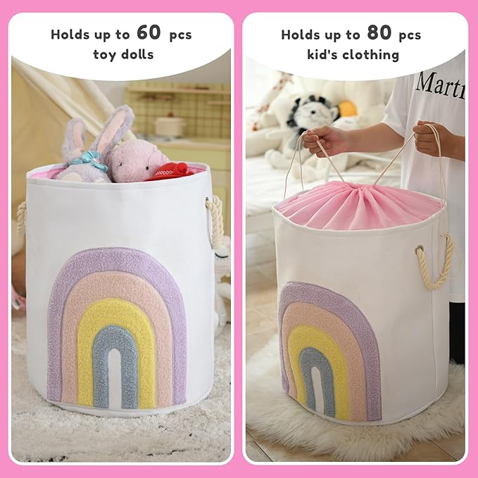 INough Pink Baby Hamper, XL Canvas 58L Laundry Basket - Image 2