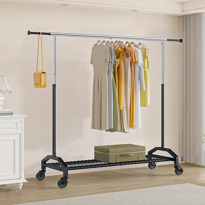 Heavy Duty Clothes Rack for Hanging Clothes Extendable Rolling Clothing Rack - Image 5