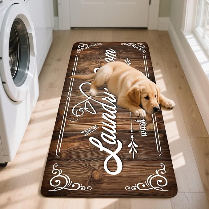 Non-Slip Laundry Room Rug Runner 17.3"x47.2" Washable Floor Carpet Brown- - Image 6
