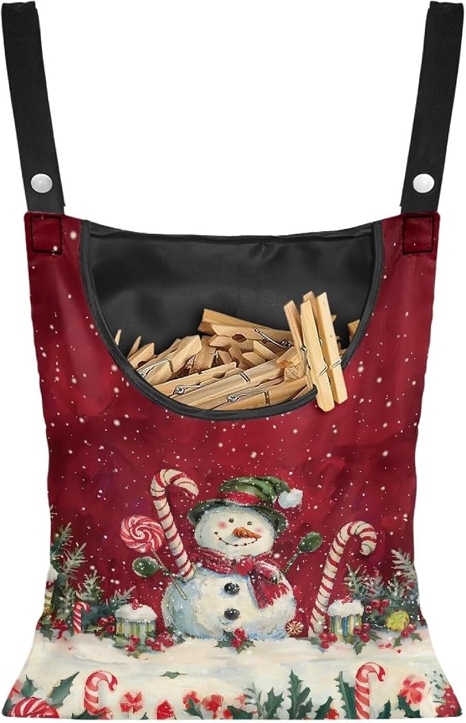 Snowman Candy Cane Clothespin Bag Reusable Laundry Clothes Pin Holder by Psesaysky