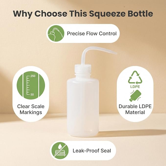 2Pcs 250ml/8.8oz White Translucent Plastic Graduated Squeeze Washing Bottles - Image 3