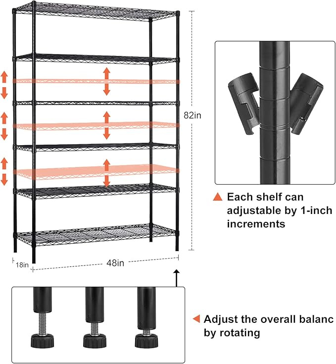 6-Tier Wire Shelving Unit with Wheels, 2100LBS Capacity NSF Certified - Image 2