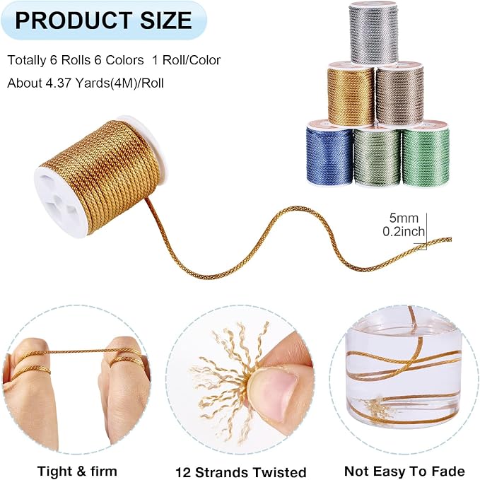 Beadthoven 6 Rolls 1.5mm Braided Rope Cords - Image 3