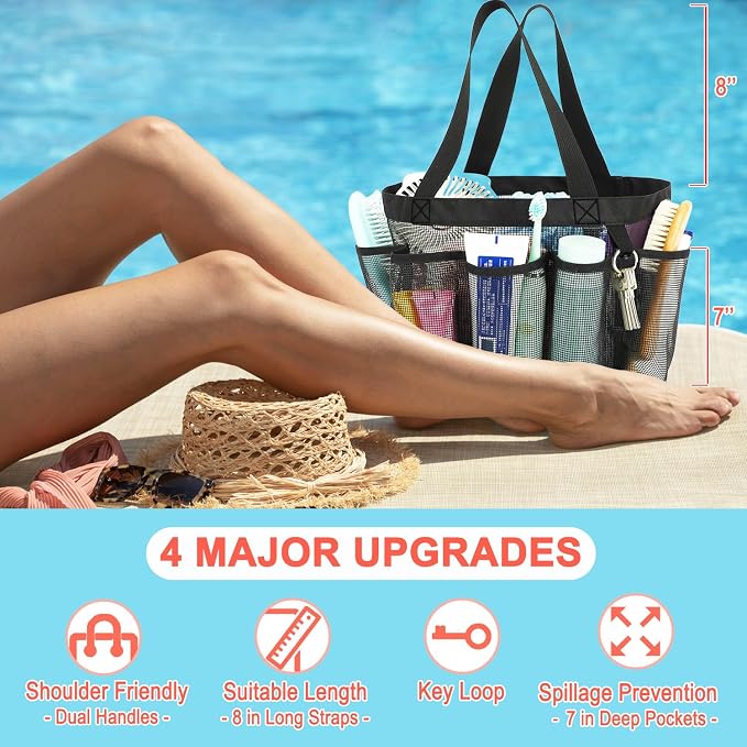 Mesh Shower Caddy Portable for College Dorm Room Essentials, 8-Pocket Large - Image 3