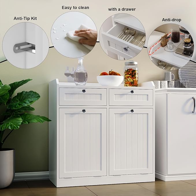 Double Tilt Out Trash Can Cabinet, Dog-Resistant, Fits 13.8"H Bins, Includes - Image 8