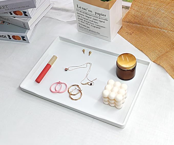 White Serving Tray for Serving Accessory, Elegant & Stackable Plastic Tray for - Image 4