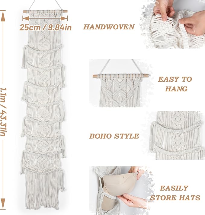 Macrame Hat Hangers for Wall Handmade Boho Baseball Cap Hanger Hand Knitting - Image 2