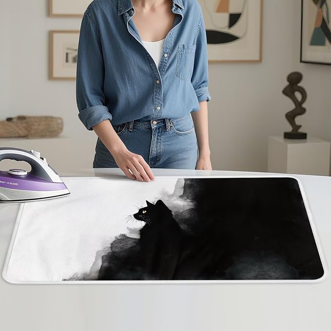 Ink-wash Black Cat Print Ironing Mat Foldable Ironing Pad Portable Board Iron by PJHEQOXE