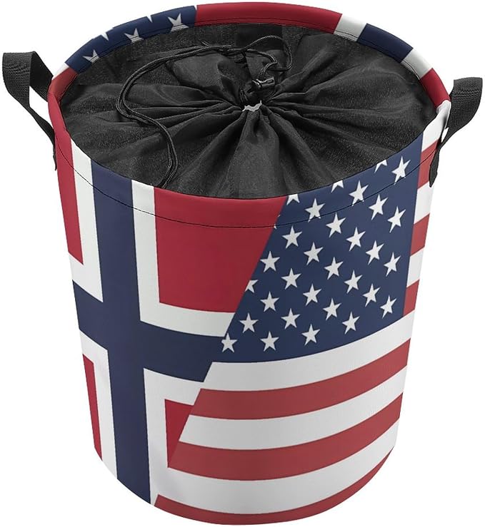 U.S. Norway Flag Round Laundry Bag Collapsible Storage Hamper Basket - Image 8
