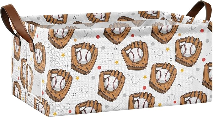 Gloves Baseballs White Pattern Foldable Storage Baskets by Unknown