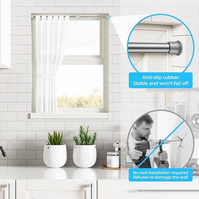 AIZESI 4PCS Silver Tension Rod 17 to 28 Inch, Adjustable Spring Curtain Rods No - Image 4