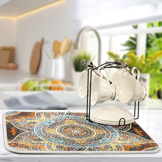 Decorative Mandala Dish Drying Mats 18 x 24 Inch Super Absorbent Microfiber - Image 5