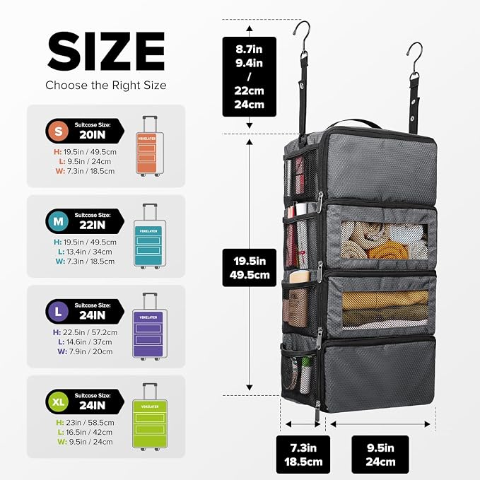 Suitcase Organizer, Travel Luggage Organizer Hanging Shelves Packing Cube - Image 2