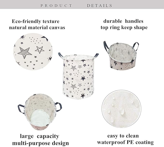 KUNRO Round Laundry Gift Basket Storage Hamper, Clothes Storage Organizer Bins - Image 3