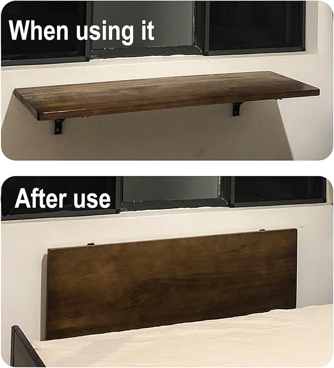 Solid Wood Wall Mount Folding Table，Floating Wall Desk Up To 1.1in Thick - Image 5