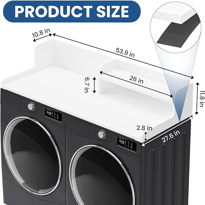 Washer Dryer Countertop with Open Storage Shelf & Raised Edge Guard, Laundry - Image 2