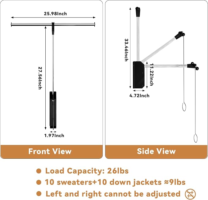 Pull Down Closet Rod- 26 Inch Closet Valet Rod Heavy-Duty Wall/Back Mounted - Image 6