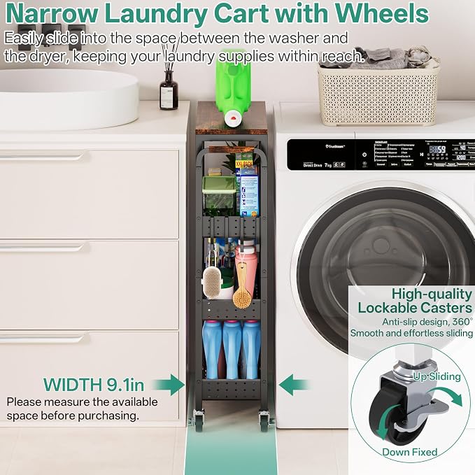 Slim Rolling Storage Cart, 4 Tier Small Organizer Cart - Image 3