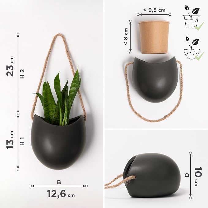 Kazai. Wall Planters -Ellie- | Hanging Ceramic Plant Pots 3 Pieces | Wall - Image 5