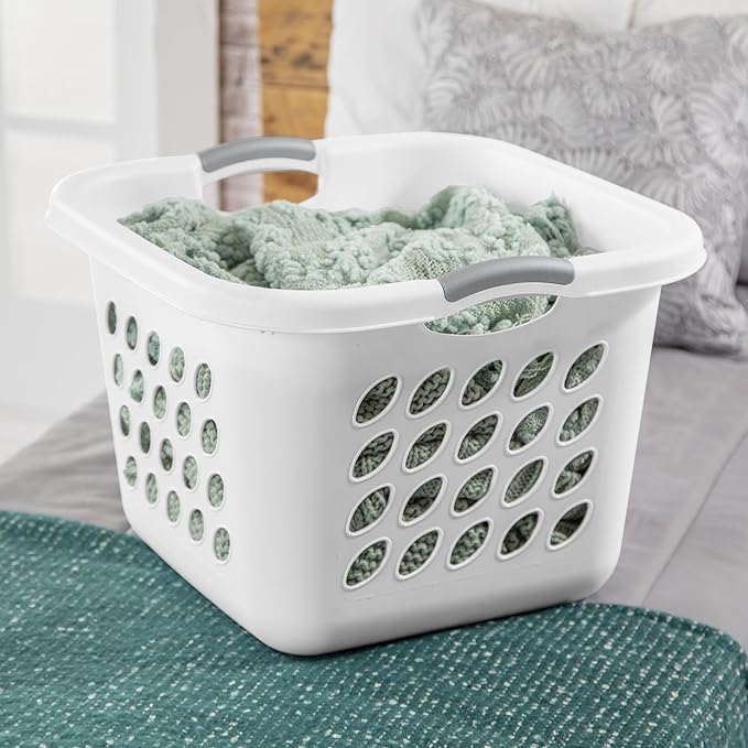 1.5 Storage Bushel Square Laundry Basket Plastic, Laundry Hamper White - Image 4