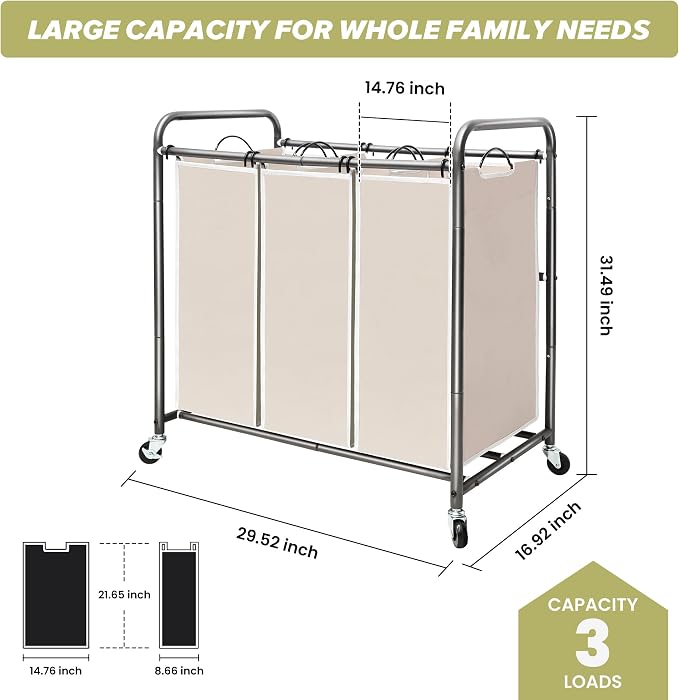 Laundry Sorter Hamper with Wheels, Heavy-Duty Laundry Sorter Rolling Cart - Image 2