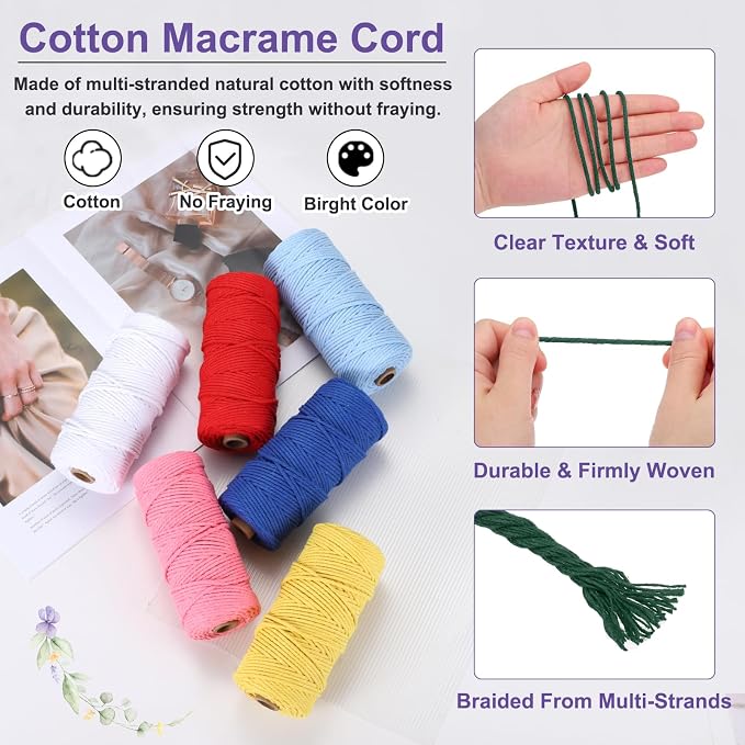 MECCANIXITY Braided Macrame Cord, 3mm x 109 Yards Natural Cotton Rope Macrame - Image 3