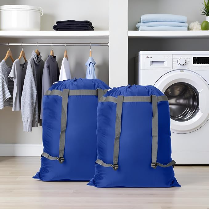 2 Pack Laundry Bag Backpack, 27” x 34”Sturdy Laundry Bag - Image 3