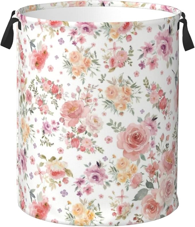 Pink Flowers Laundry Hamper Bag by Unknown