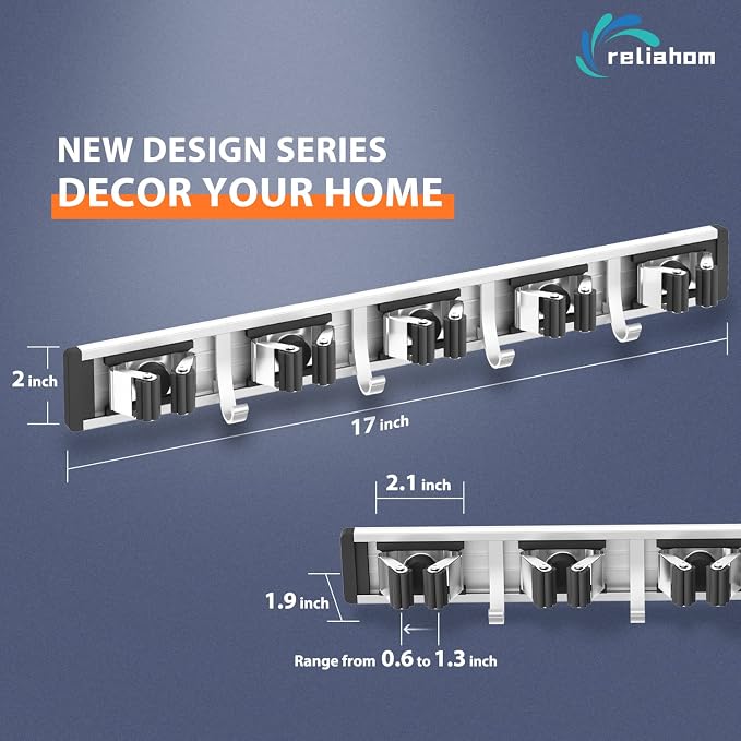 reliahom Broom Holder Wall Mount, 5 Racks - Image 6