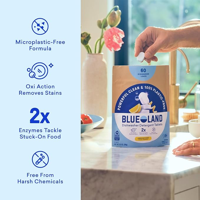 BLUELAND 100% Plastic-Free Dishwasher Detergent Tablets, Starter Set, Lemon Zest - Image 3