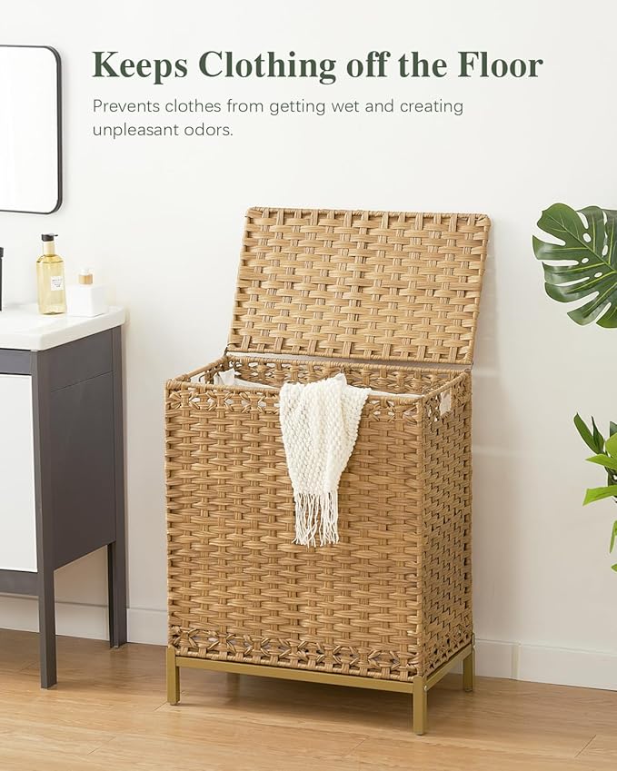 Laundry Hamper with Lid, 112 L Handwoven Rattan Wicker Laundry Basket, 2 - Image 2