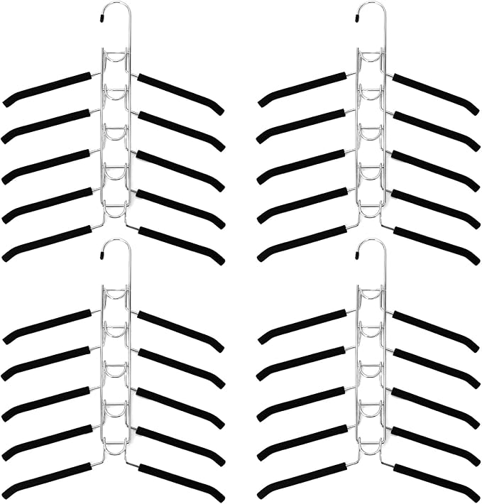 QWORK 4 Pack Clothes Hangers Space Saving, 5 in 1 Multi Layer Metal Hanger Racks by QWORK