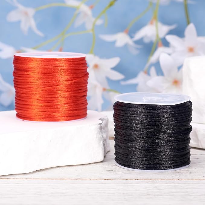 65.6 Yards 1mm Nylon Satin Cord Rat Tail String Red Black Beading Trim Cord Roll - Image 4