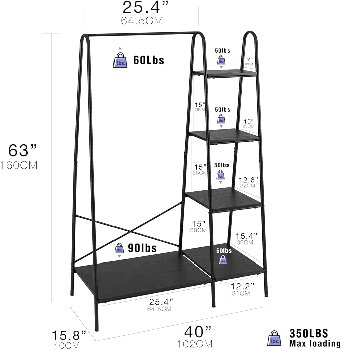 Finnhomy Rustic Clothes Rack, Clothing Rack - Image 3