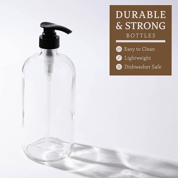 kitchentoolz 32-Ounce Pump Bottles, Large Clear Glass Boston Round Bottles - Image 3