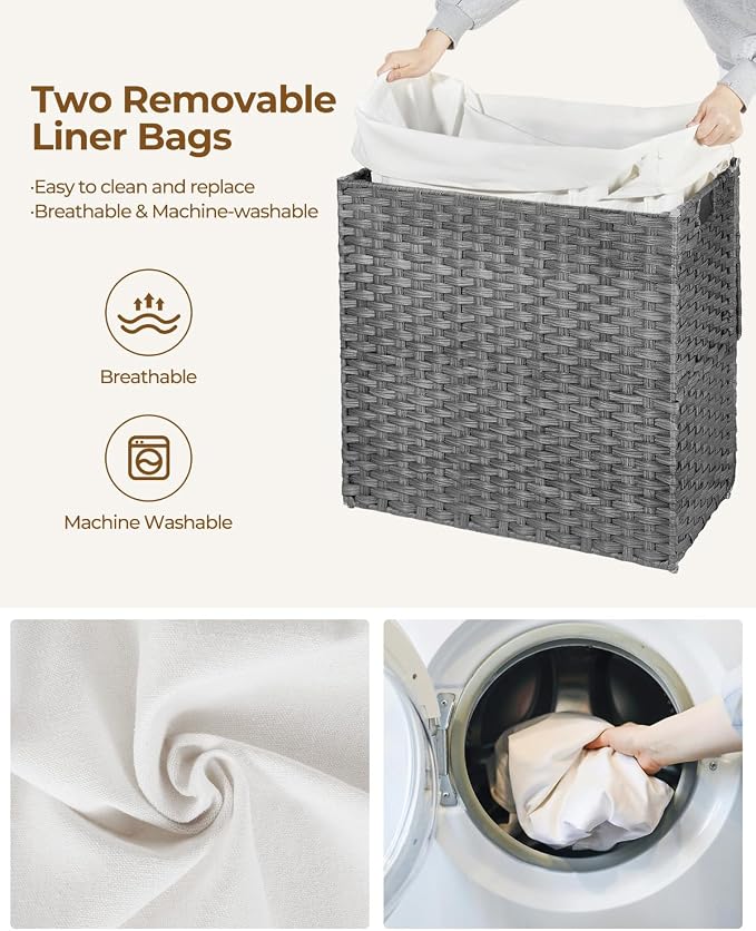 Greenstell Laundry Hamper with Lid, 125L Laundry Basket with 2 Removable Liner - Image 4