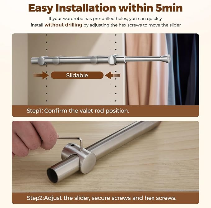 12" Pull-Out Valet Rod for Closet Organization, Add Extra Hanging Space 304 - Image 7