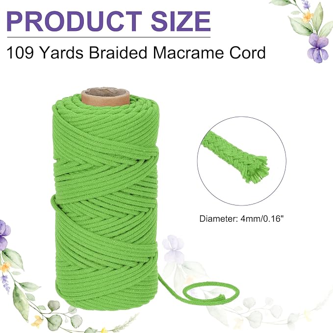 MECCANIXITY Braided Macrame Cord, 4mm x 109 Yards Natural Cotton Rope Macrame - Image 2