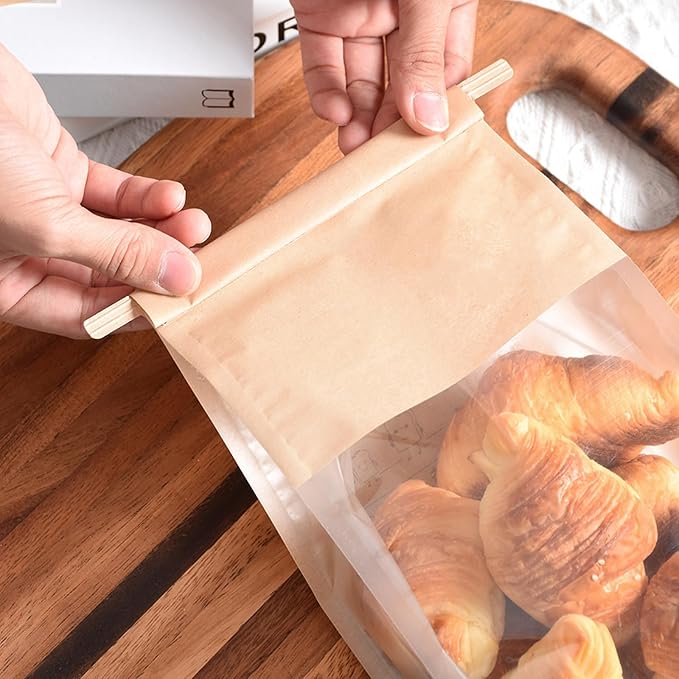 Ocmoiy 100Pcs Bakery Bags with Window, Resealable Tin Tie Tab Lock Bread - Image 5