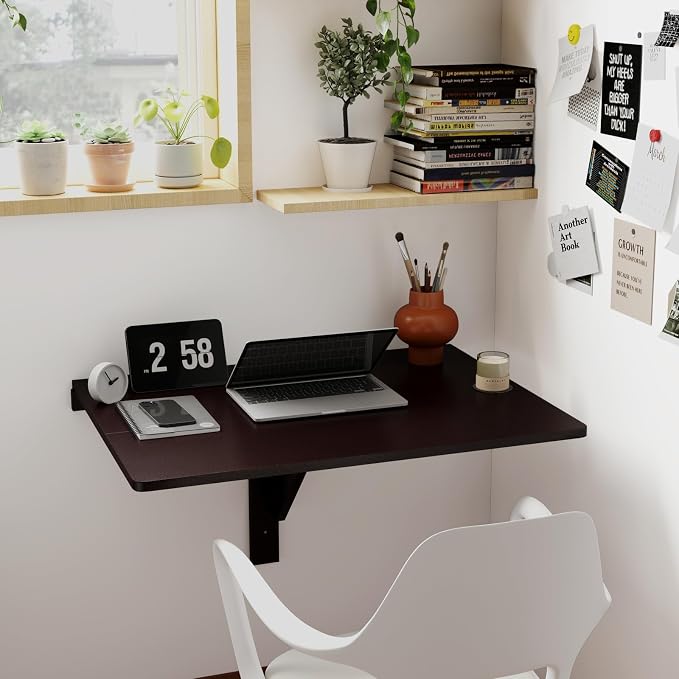 Wall Mounted Folding Desk, Fold Down Drop Leaf Table, Wood Laundry Floating Desk - Image 2
