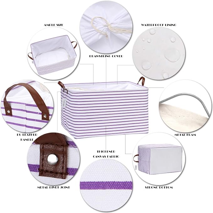 Hinwo 2-Pack Extra Large Canvas Fabric Storage Baskets - Image 4