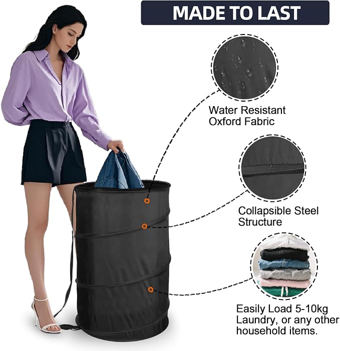 BATTOO Extra Large 107L Strong Laundry Hamper 17.5" x 27" Collapsible Laundry - Image 4