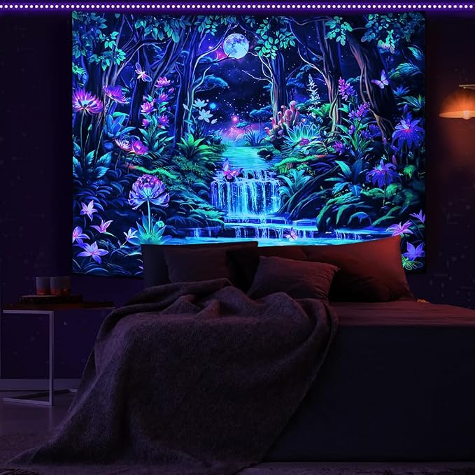 Leofanger Blacklight Fantasy Forest Tapestry Aesthetic Moon Tapestry UV - Image 2