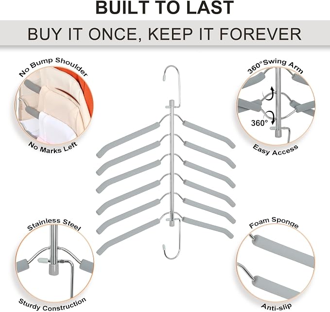 TOPIA HANGER Clothes Hanger Space Saving, 6 Tier Shirt Coat Hangers Space - Image 5