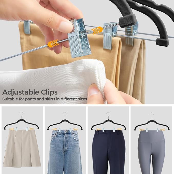HOUSE DAY Velvet Hangers with Adjustable Clips 10 Pack, Non-Slip Suit Organizer - Image 6