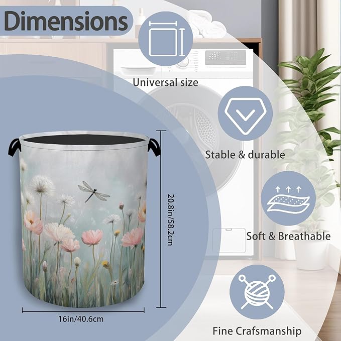 Dragonfly Laundry Hamper, Dandelion Flower Dirty Clothes Laundry Basket - Image 2