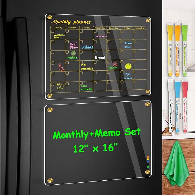 WALGLASS Acrylic Calendar for Fridge, Includes 6 Liquid Chalk Markers by WALGLASS