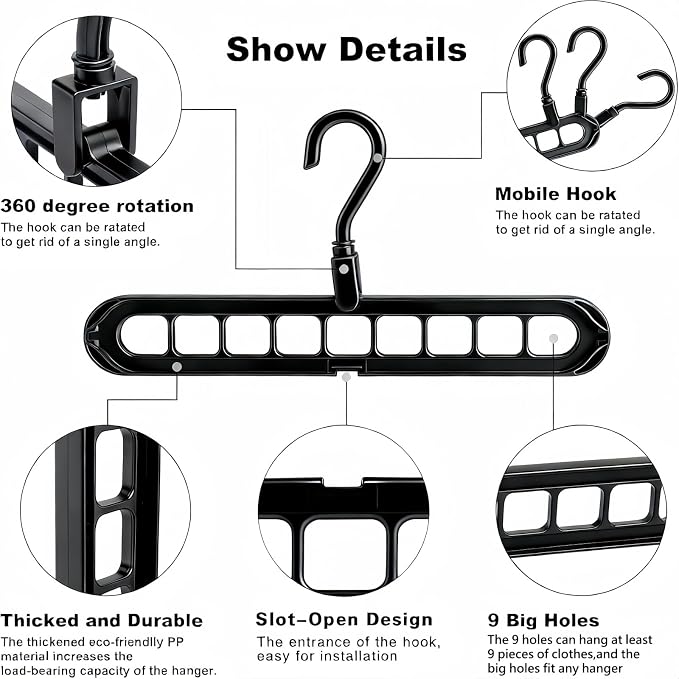 5pcs 9-Hook Rotating Hanger Organizer - 20lb Capacity Space Saving Hanger - Image 4