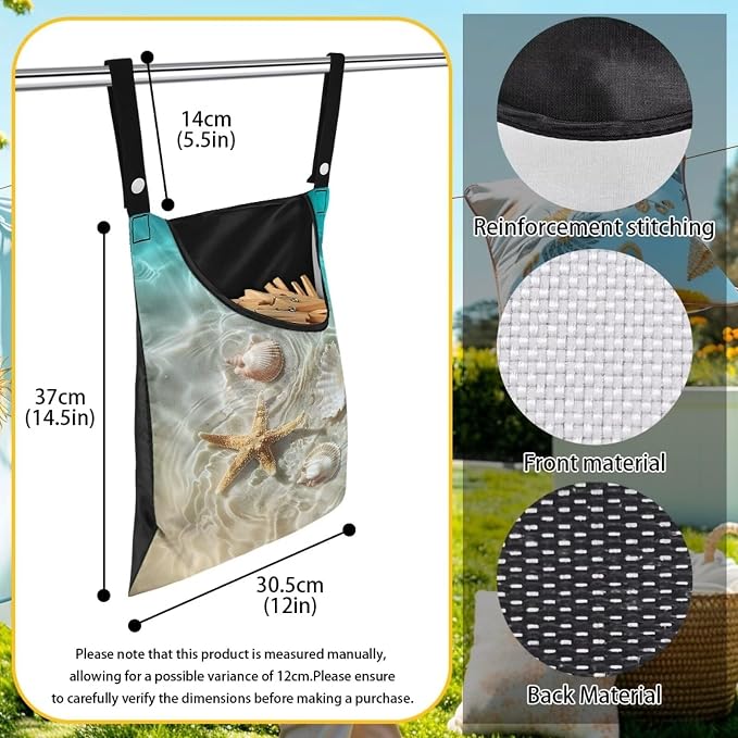 Starfish Shell Print Clothespin Bag Hanging Storage Organizer 14.5 X 12 Inch - Image 7